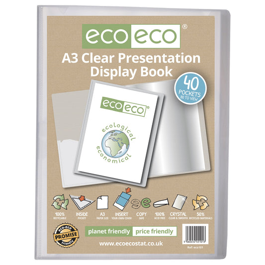 A3 50% Recycled Presentation Display Book with 40 Clear Pockets - Single