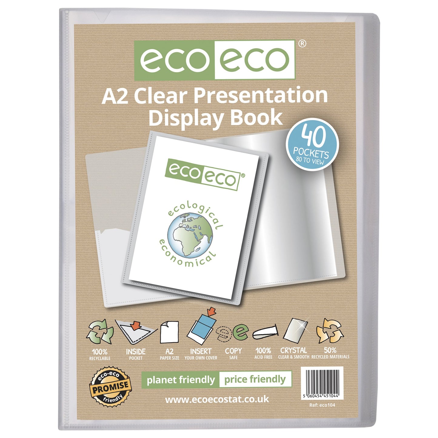 A2 50% Recycled Presentation Display Book with 40 Clear Pockets  - Single