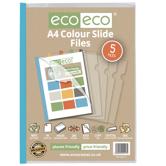 A4 50% Recycled Colour Easy Slide Files - Pack of 5