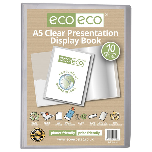 A5 50% Recycled Presentation Display Book with 10 Clear Pockets  - Single