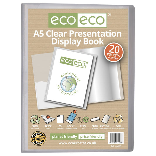 A5 50% Recycled Presentation Display Book with 20 Clear Pockets - Single