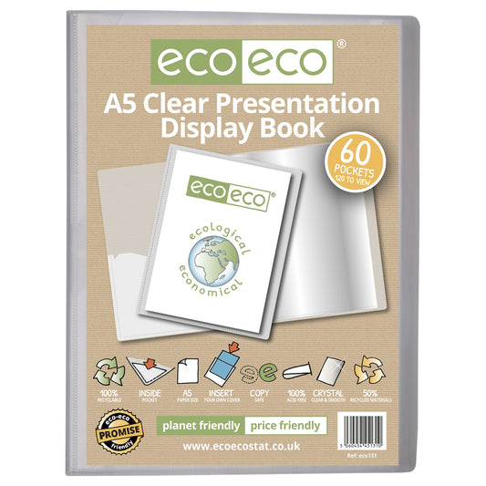 A5 50% Recycled Presentation Display Book with 60 Clear Pockets - Single