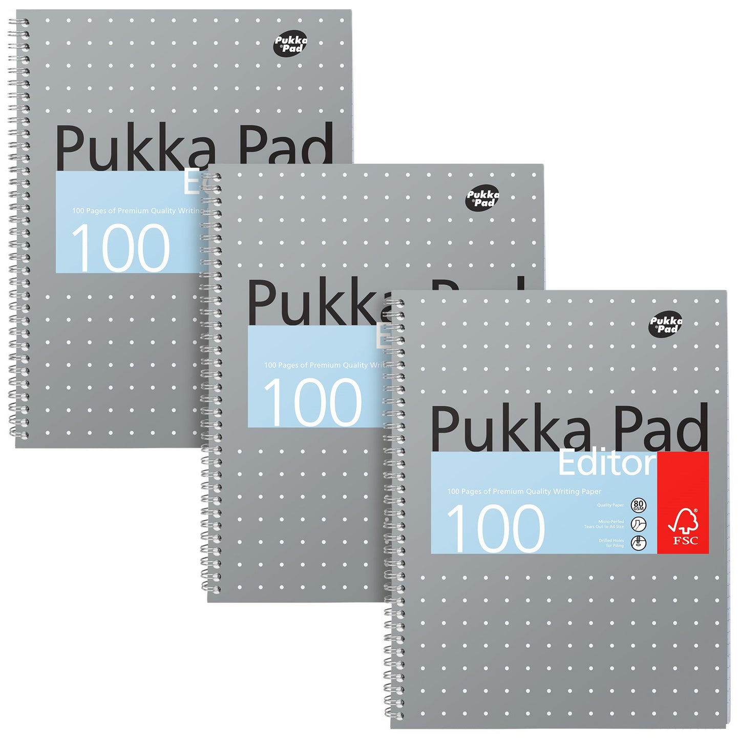 Books, Pads & Albums Pukka Pad Editor Metallic A4 Wirebound Hardcover Notepad 100 80GSM Ruled Sheets (3)