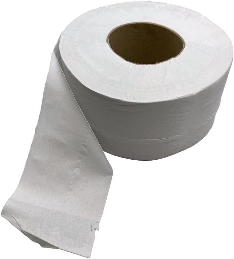 Janitorial 2 ply white mini jumbo recycled toilet rolls - 12 x 150m 76mm core