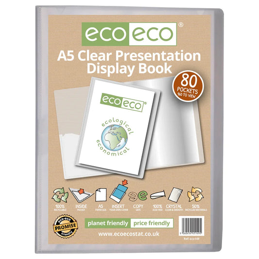 A5 50% Recycled Clear 80 Pocket Presentation Display Book