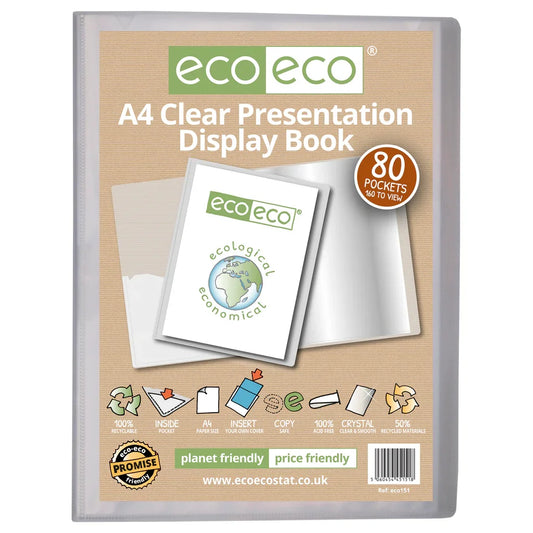 A4 50% Recycled Clear 80 Pocket Presentation Display Book