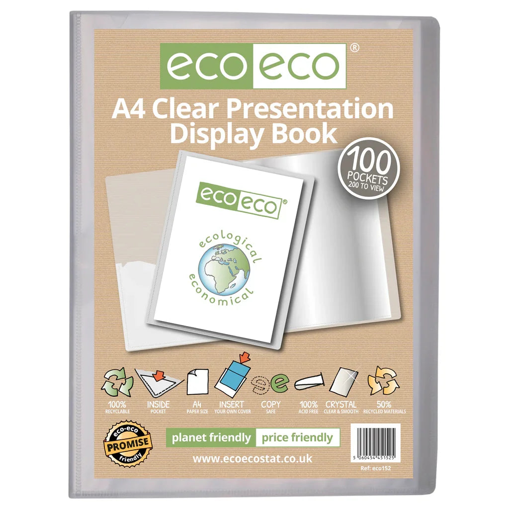 A4 50% Recycled Clear 100 Pocket Presentation Display Book