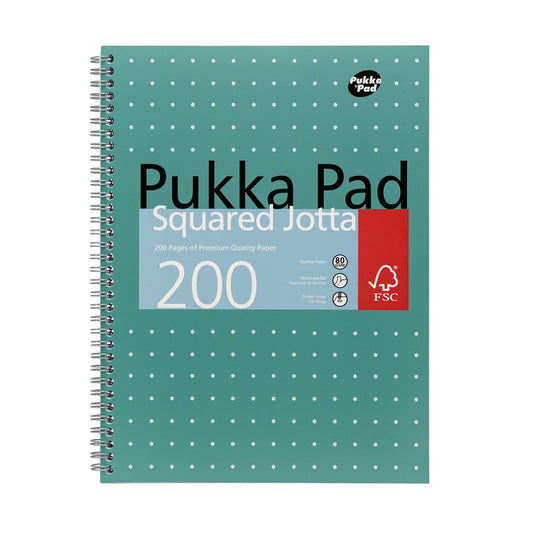 Books, Pads & Albums Pukka Pad Metallic Jotta A4 Wirebound Hardcover Notepad 100 80GSM Square Sheets (3)