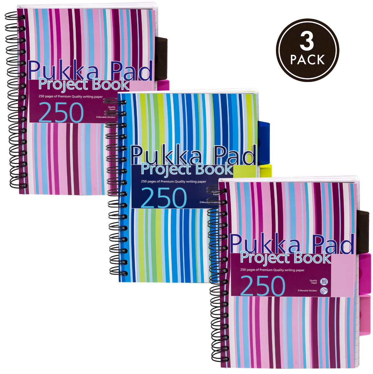 Pukka Pads Pukka Pad Stripes Polypropylene Project Book 250 Pages A5 Blue/Pink (3)