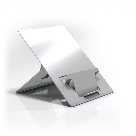 Oryx evo D - Universal Ergonomic Laptop Stand with In-line Document Holder - Natural Aluminium