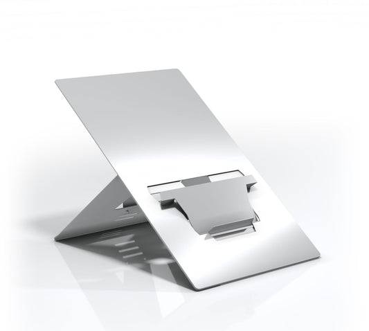 Oryx evo E - Specialised Ergonomic Low Angle High Elevation Laptop Stand with In-line Document Holder - Natural Aluminium