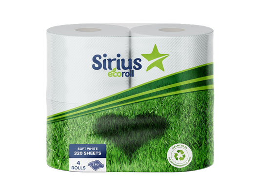 Sirius 2 Ply White Sirius Brand 320 Sheet Toilet Rolls Packed 9X4 72 Cases Per Pallet